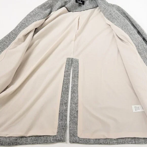 Lulus Promotion Gray Open Front Back Slit Lined Woven Wool Blazer Size Medium - Picture 8 of 12